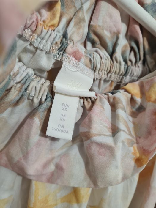 Sukienka midi długa H&M pastelowe duże kwiaty luźna XS S M