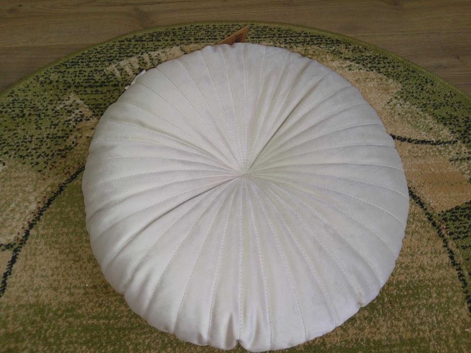 Poduszka ozdobna dekoracyjna okrągła 40cm beżowa marszczona