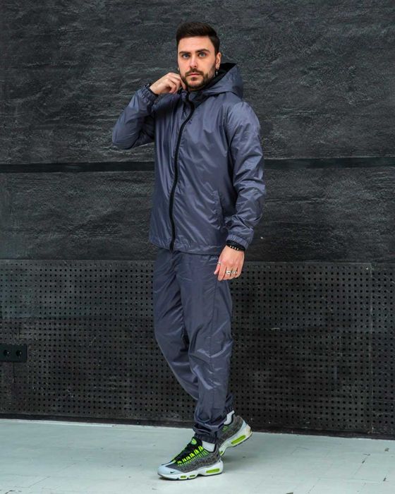 Спортивний костюм чоловічий плащівка весна осінь з капюшоном графіт
