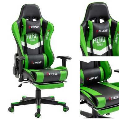 Fotel EXTREME HERO Green Gamingowy dla Graczy z podnóżkiem