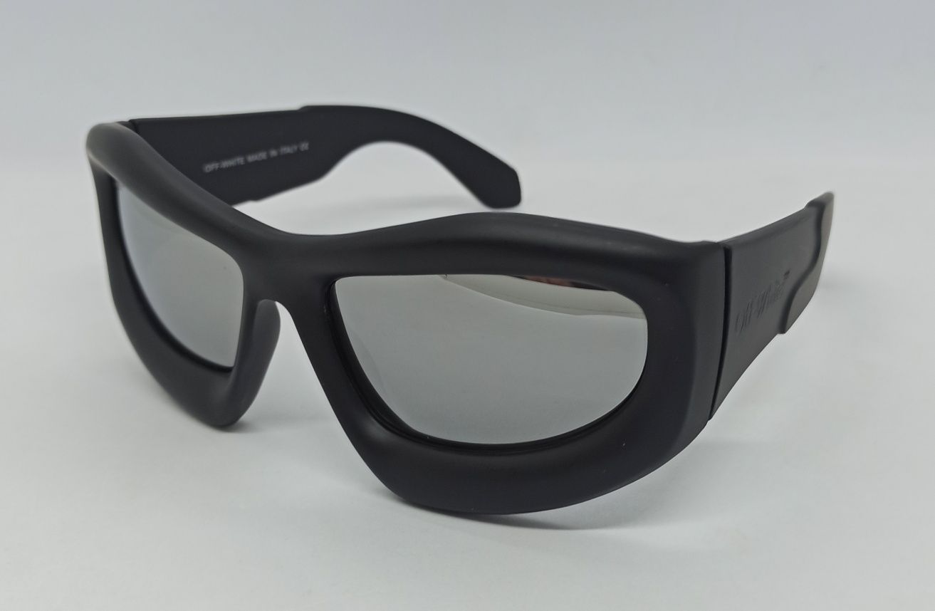 Off-white очки унисекс обтекаемые черные линзы серебристые зеркальные