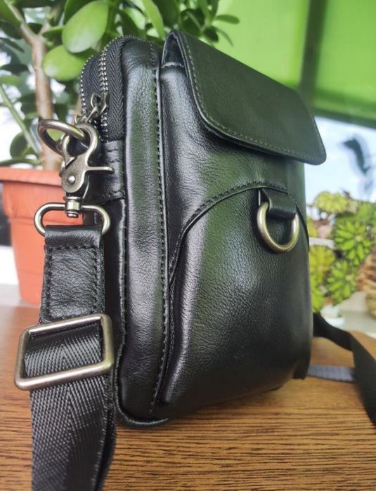 Кожаная Барсетка - Сумка мужская. Черная