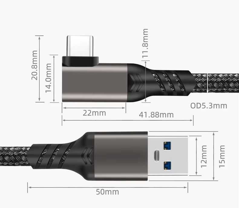 Kabel danych USB C kabel łączący USB3.2 Gen 2  60W na łokieć 90 stopni