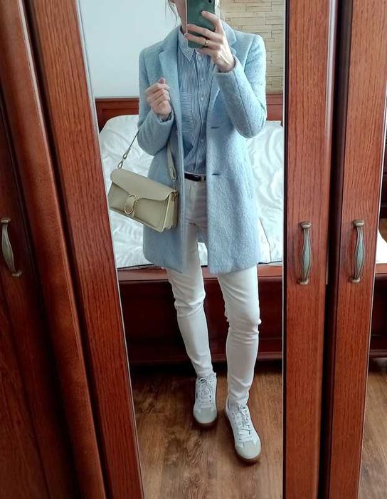 płaszcz reserved wełna baby blue jasnoniebieski