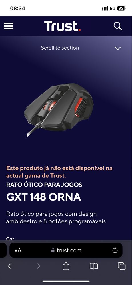 Rato gamming Trust gtx148. LED e 8 botões programáveis