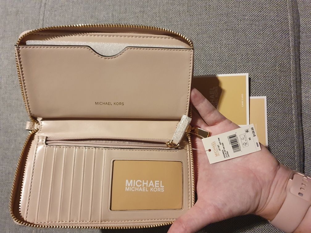 Nowy oryginalny portfel Michael Kors Jet Set skórzany soft pink