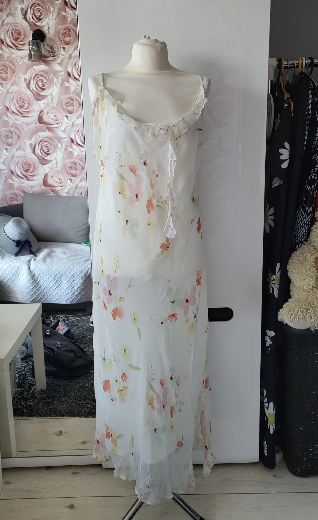 Elegancka letnia, sukienka maxi w kwiaty r.44- 46, Roman Oryginals