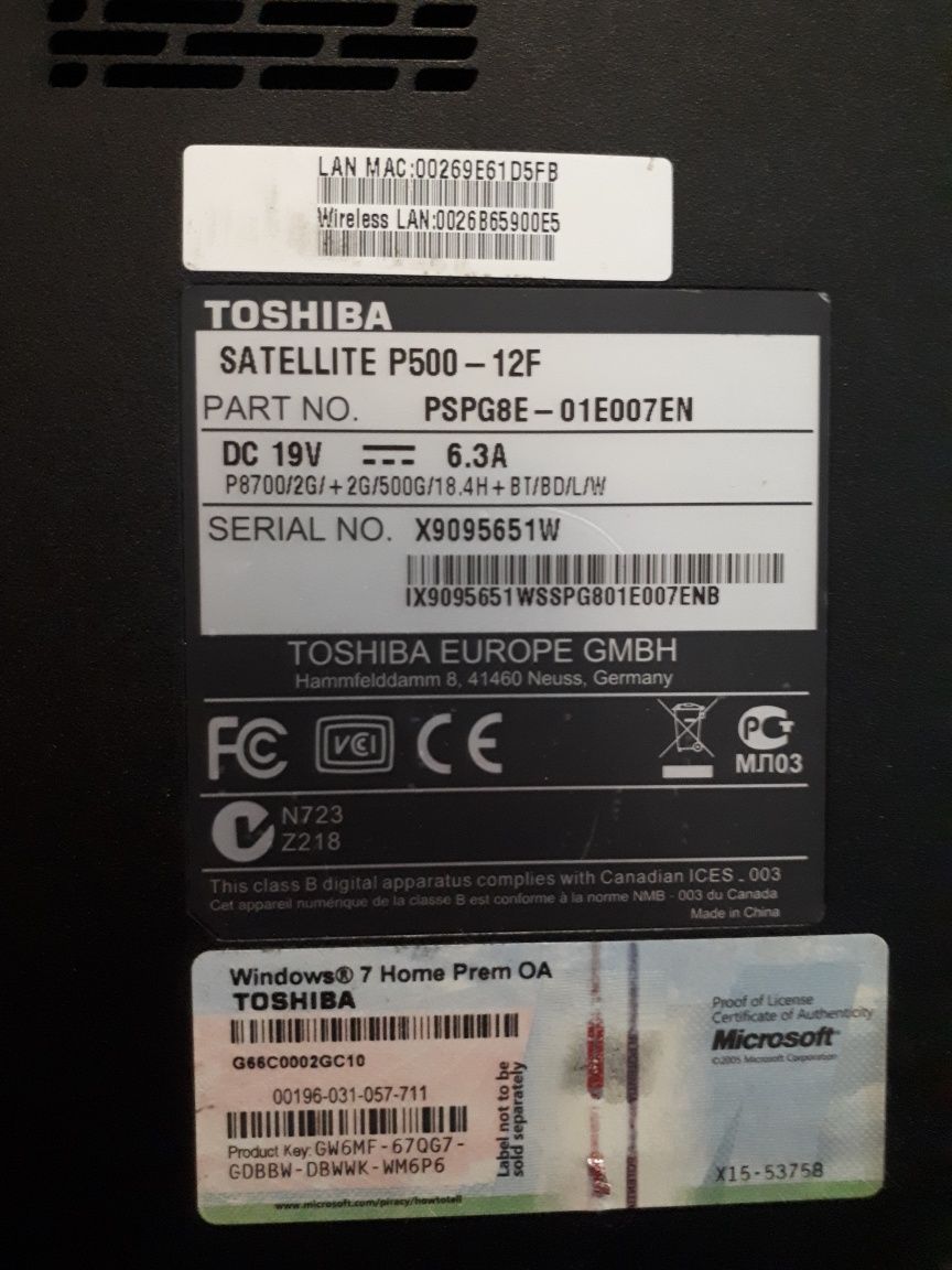 Laptop Toshiba satellite p500 duży matryca klawiatura dysk ram bateria