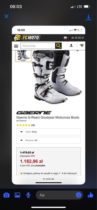 Buty cross enduro GAERNE G - react   ROZMIAR 48  jak nowe !!