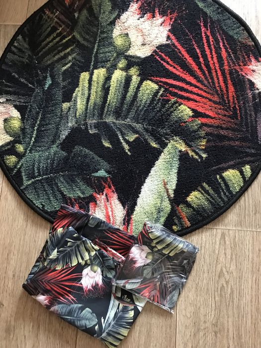 Komplet tropikalny monstera liscie kwiaty rajskie protea dywanik podus