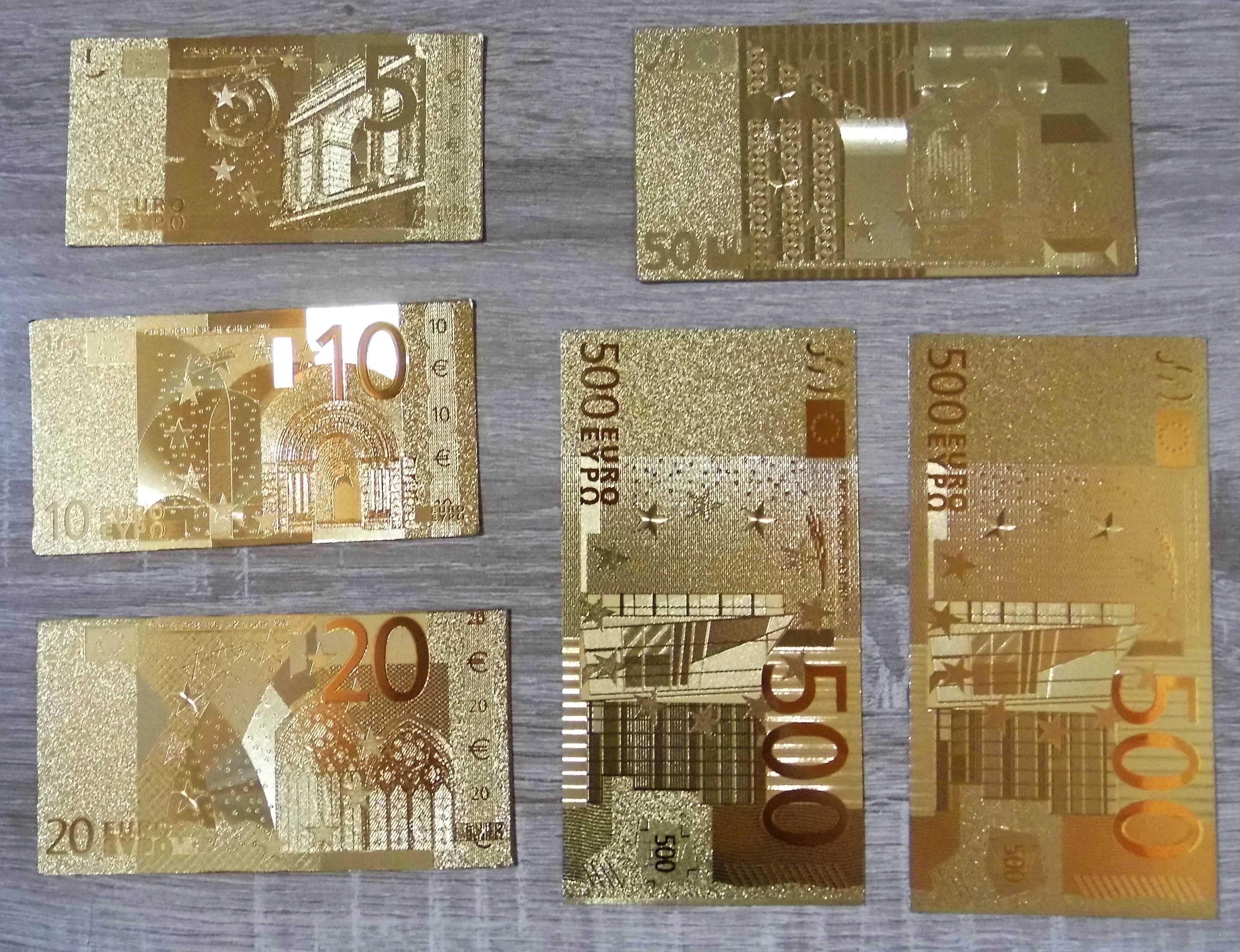 Zestaw banknotów pozłacanych: Dolary i Euro
