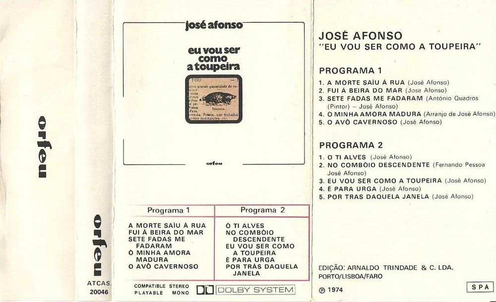 José Afonso	- - - - -		Eu Vou Ser Como a Toupeira	- - - - -	K7