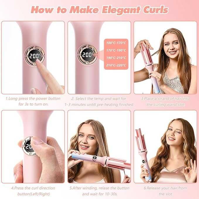 Lokówka automatyczna do włosów Victop 32 mm różowa