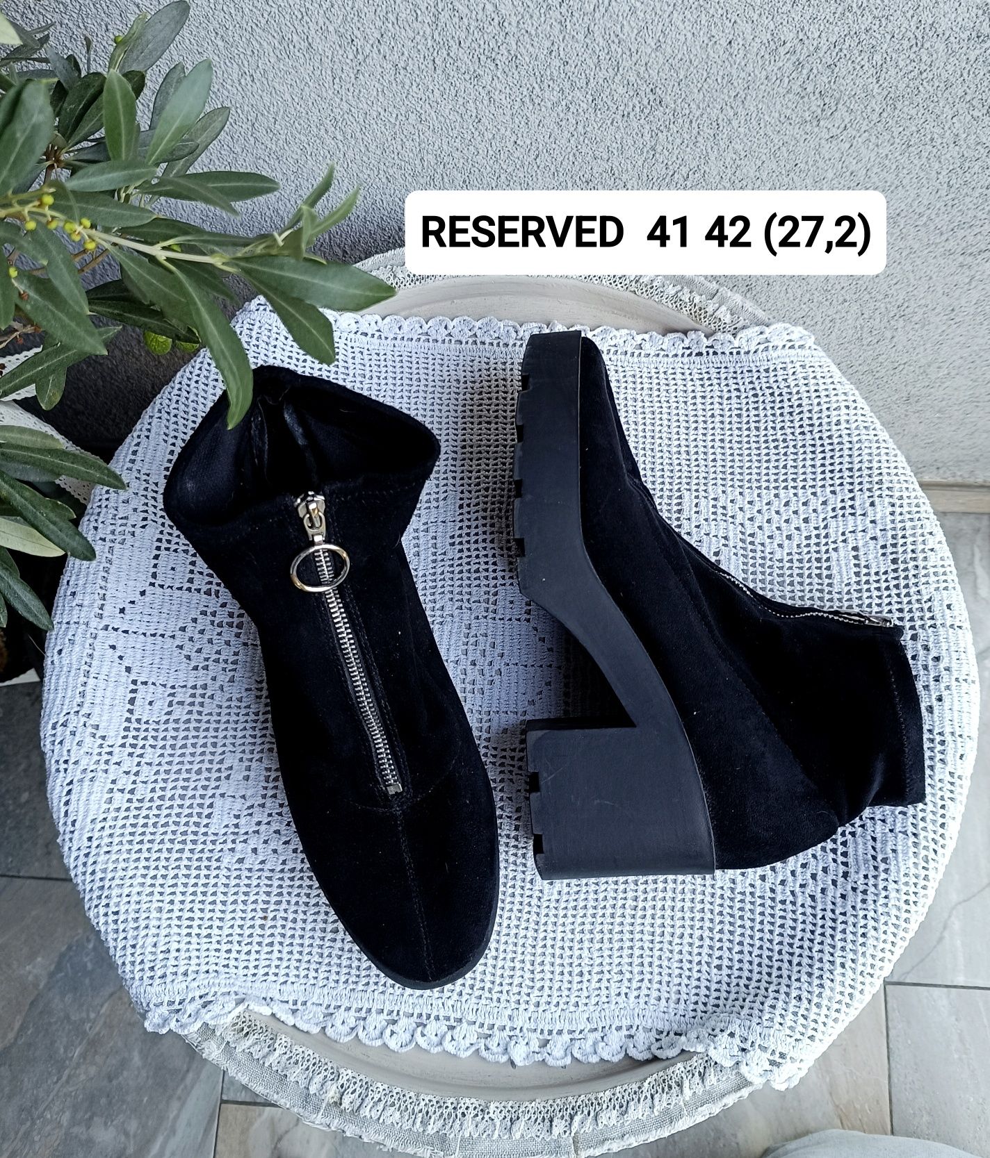 Reserved czarne botki 41 42 (27,2 cm) grunge punk platforma eko zamsz