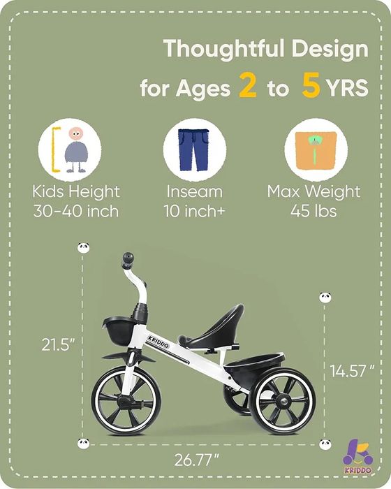 Rowerek trójkołowy dla dzieci 2-5lat KRIDDO 3IN1