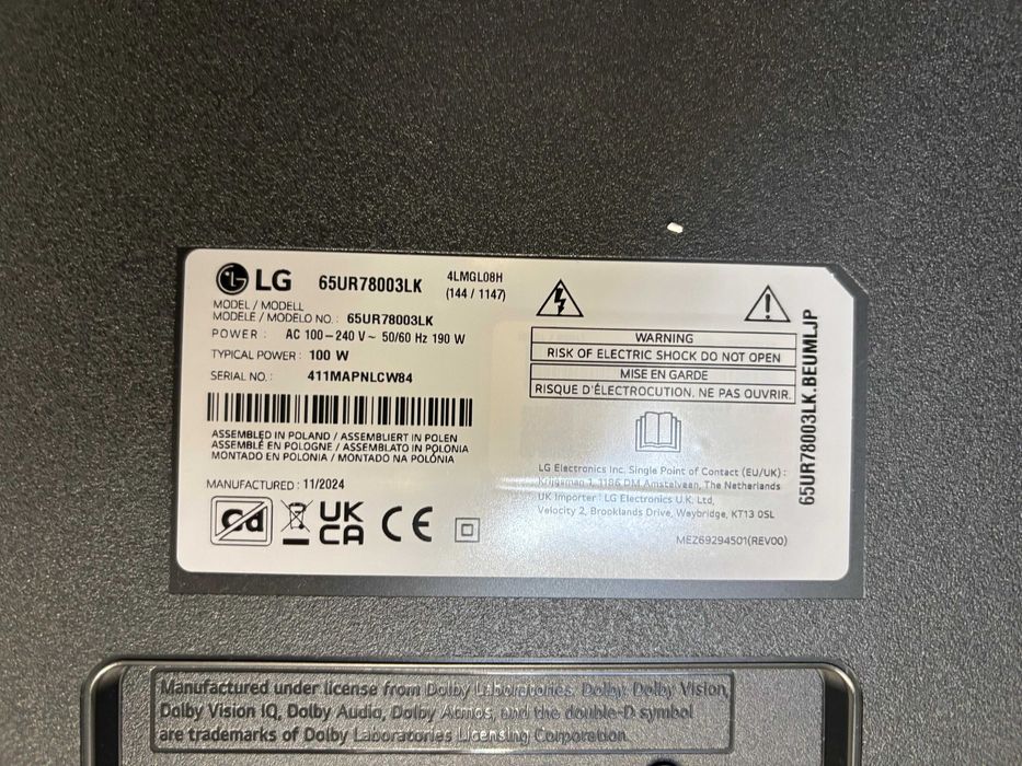 Telewizor LED LG 65UR78003LK 65 cali 4K UHD uszkodzona matryca
