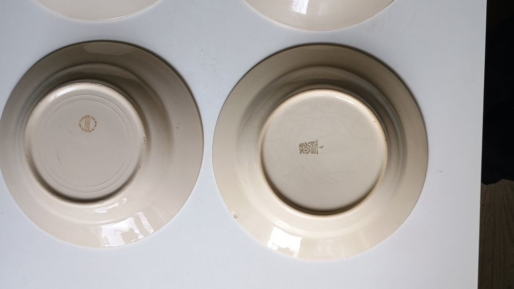 talerze PRL porcelit brąz granat 4 sztuki!