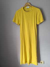 Piękna długa sukienka ASOS M żółta wycięcie na plecach t-shirtowa