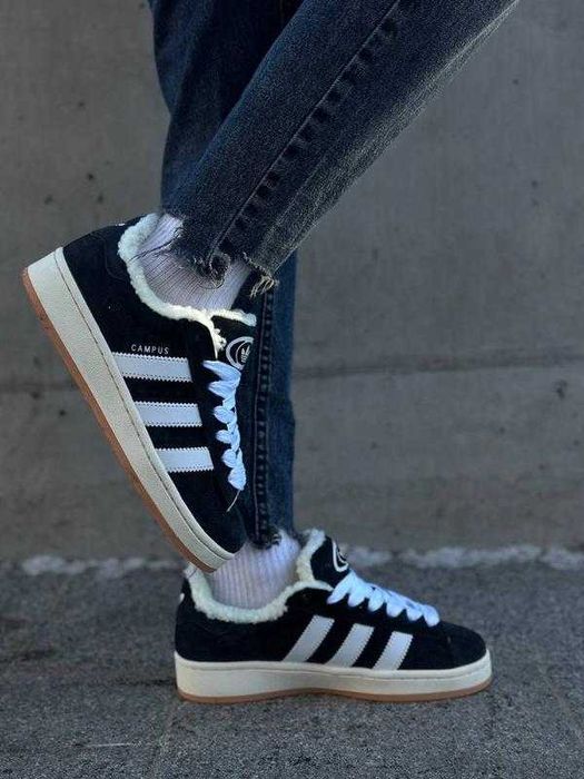 Жіночі Adidas Campus шкіра хутро Адідас кампус чорні