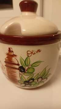 Cukiernica, naczynie ozdobne ceramiczne z motywem oliwek, chorwackie