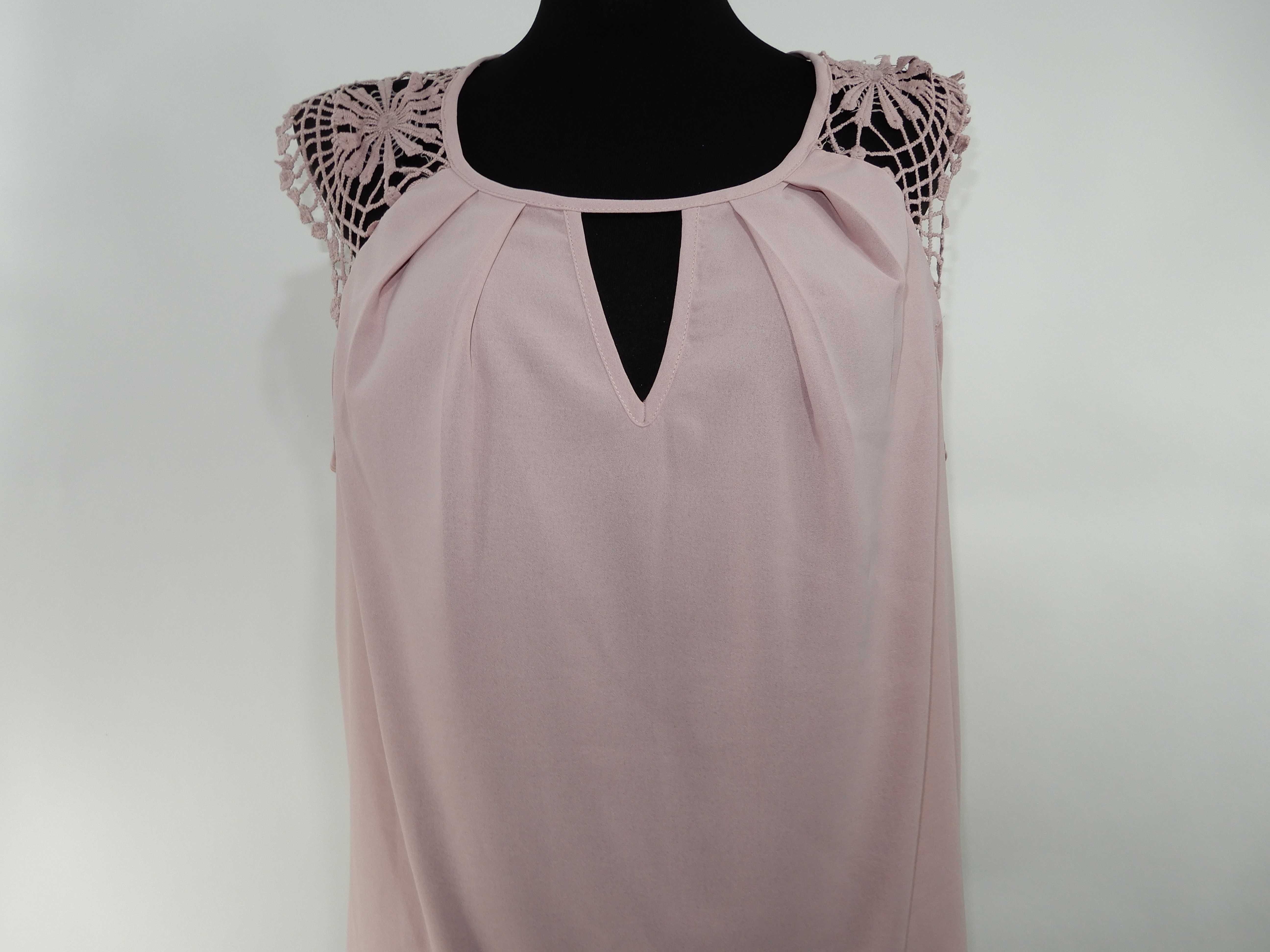 Bluzka krótki rękaw elegancka wizytowa biuro pudrowy róż 46 3XL