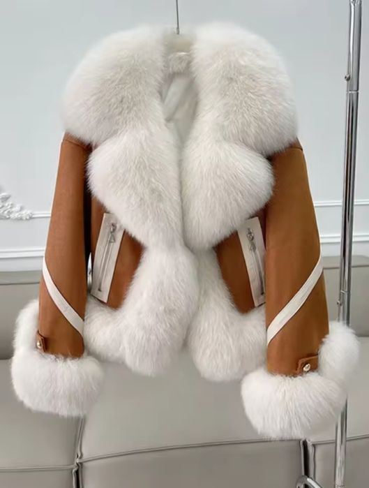 Płaszcz kożuch camel futro naturalne rozmiary