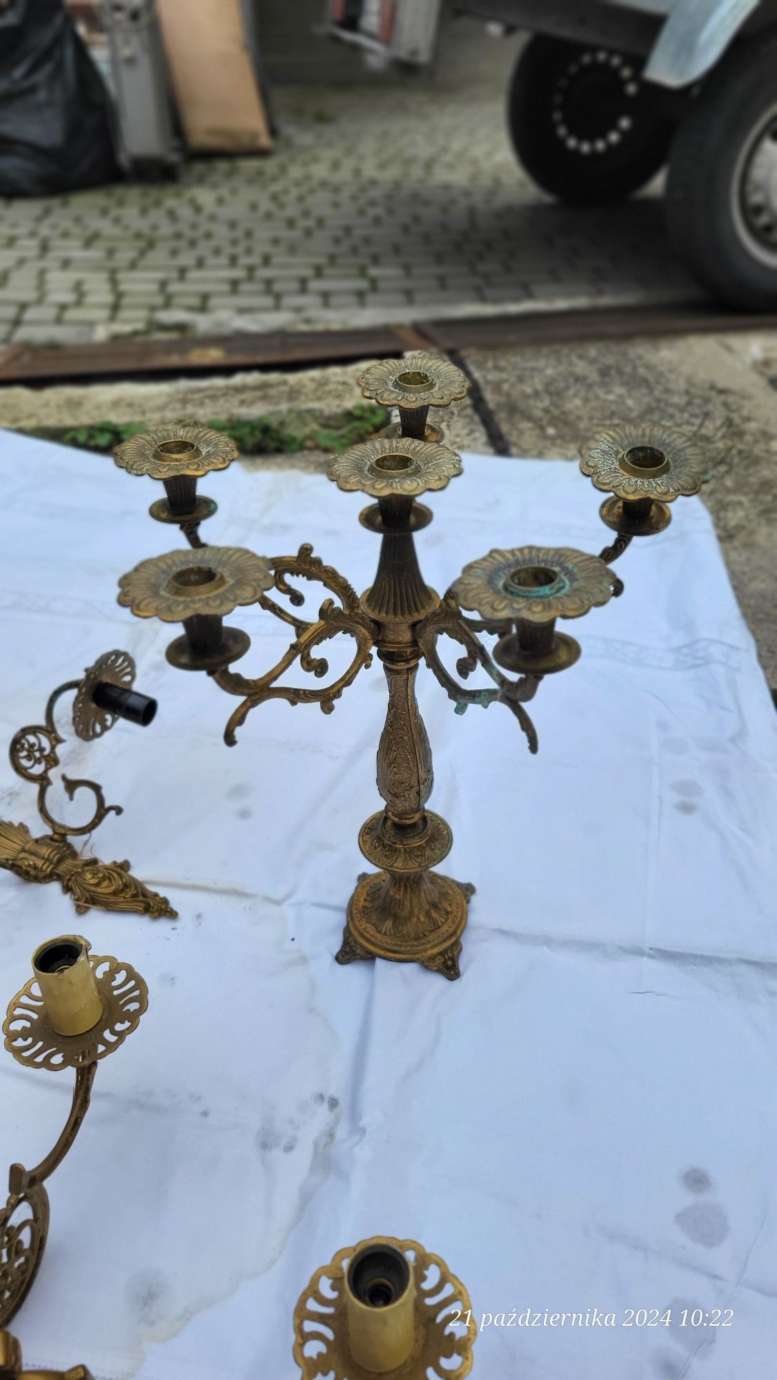 Mosiężna lampa kinkiety świecznik całość