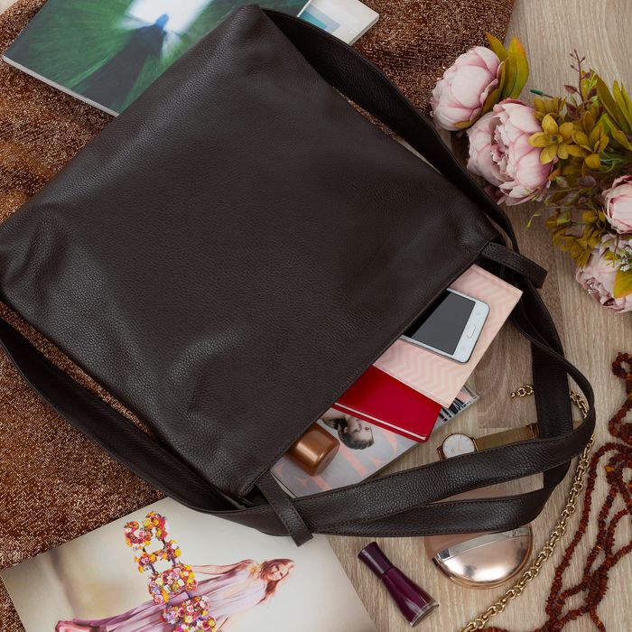 VERA PELLE torebka damska duża skórzana worek na ramię V511 c.brązowa