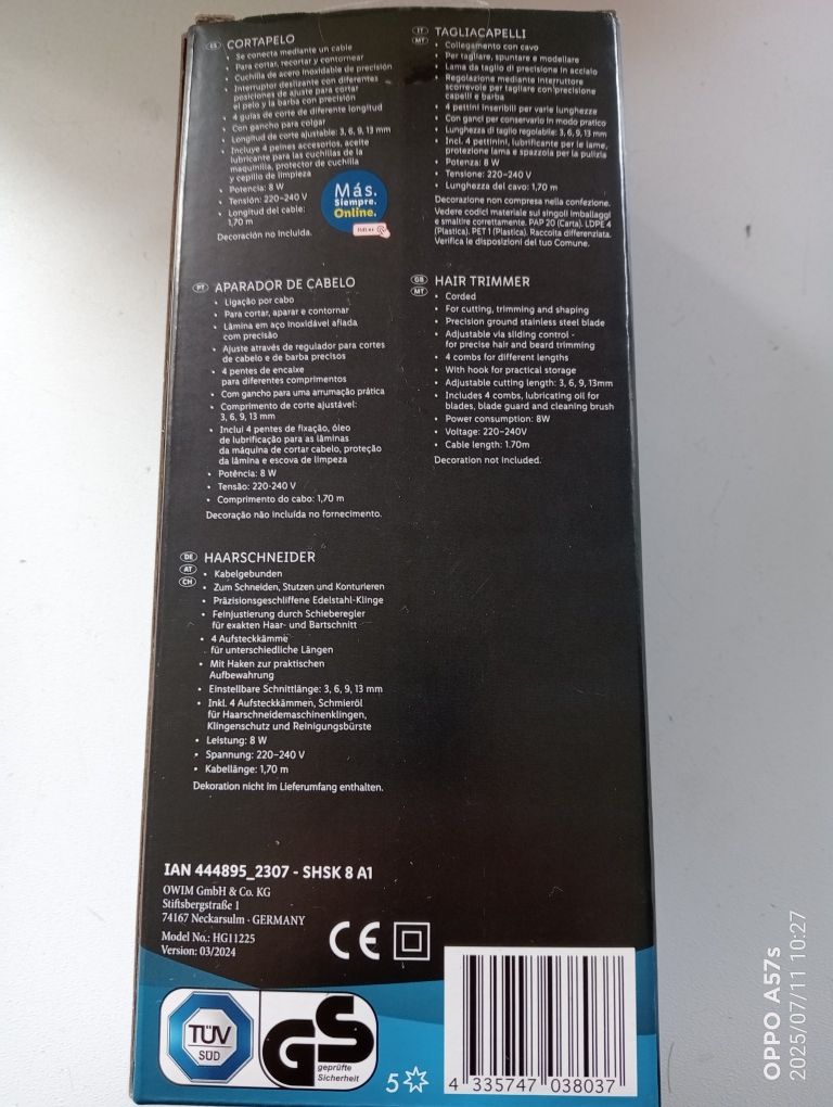 Máquina de cortar cabelo para homem