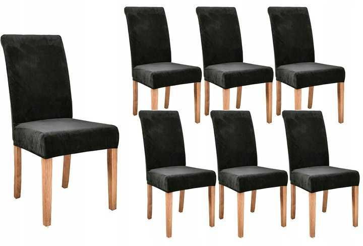 Pokrowce Na Krzesła 6szt Welurowe Welur Uniwersalne Elastyczne Czarne