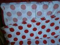 tkanina - grubsza bawelna biala w czerwone grochy  - na metry