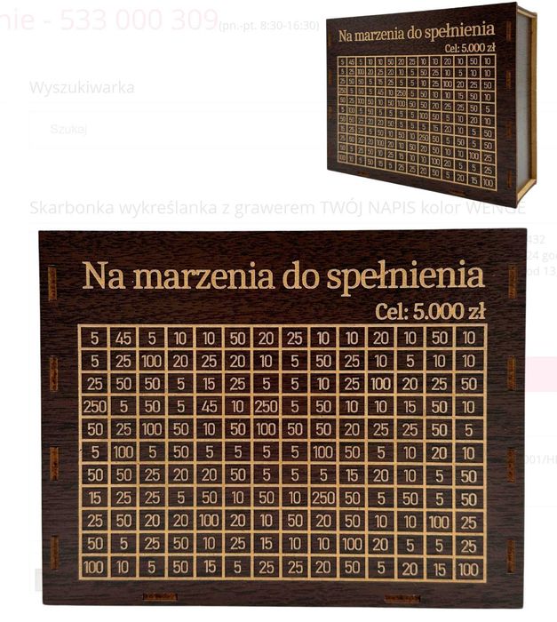 Prezent na urodziny skarbonka wykreślanka do wyboru kwota cel i materi