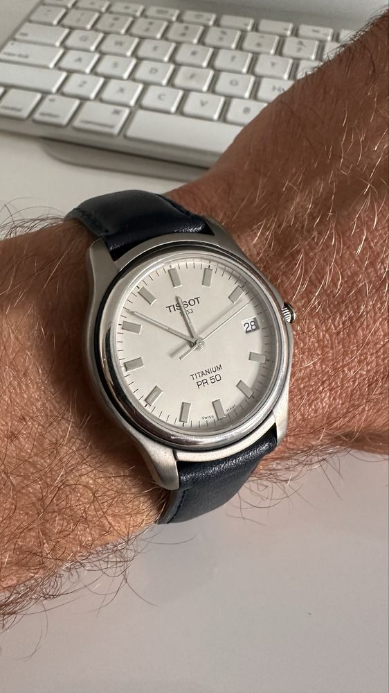Zegarek męski Tissot Titanium PR50 skorzany niebieski pasek