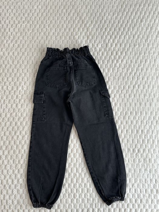 Spodnie 146/152 jogger cargo bojówki Czarne jeansowe_szeroka nogawka