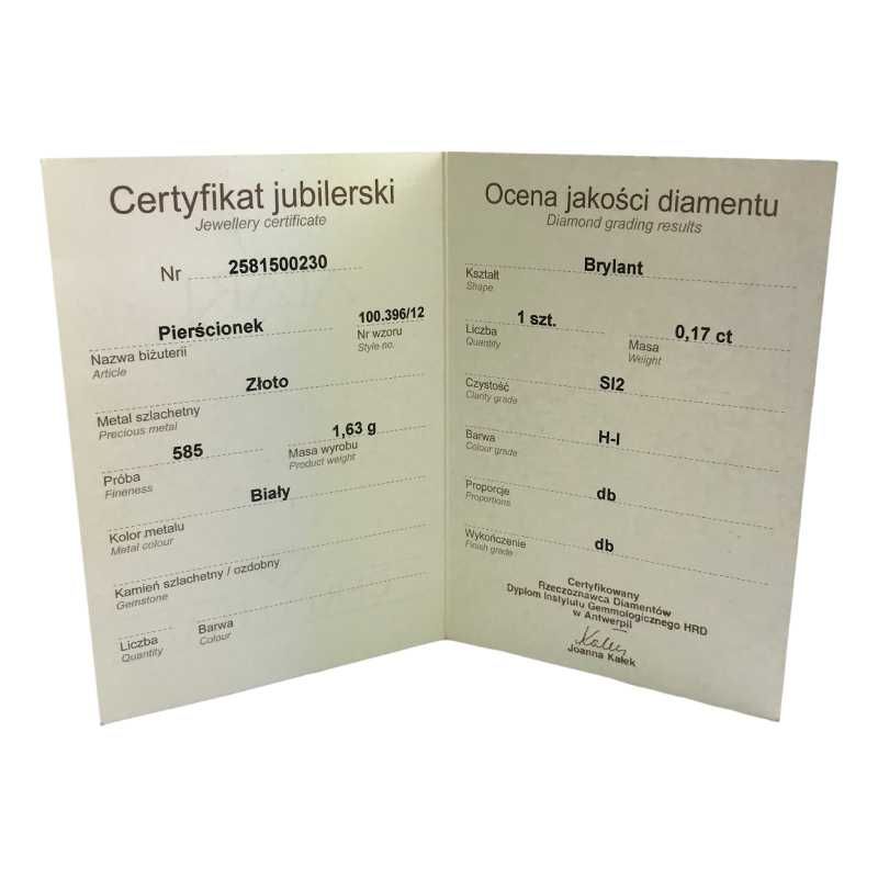 WYPRZEDAŻ APART Pierścionek z Brylantem 0.17CT Złoty 585 Zaręczynowy
