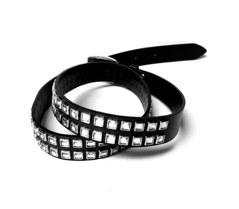 Alternative czarny pasek nity kryształki y2k, avant garde, goth, emo
