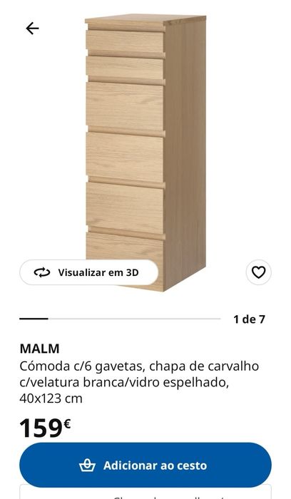 Cómoda Malm 6 gavetas com espelho