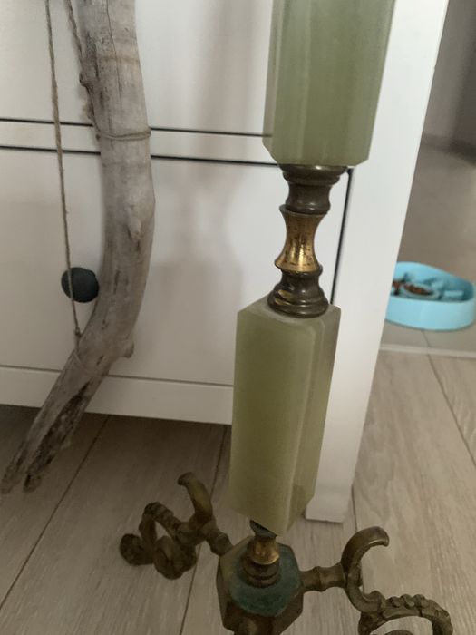 Lampa podłogowa retro mosiądz alabaster