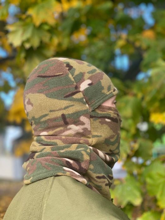 Флісова Балаклава мультикам, піксель, чорна, олива/хакі зимова