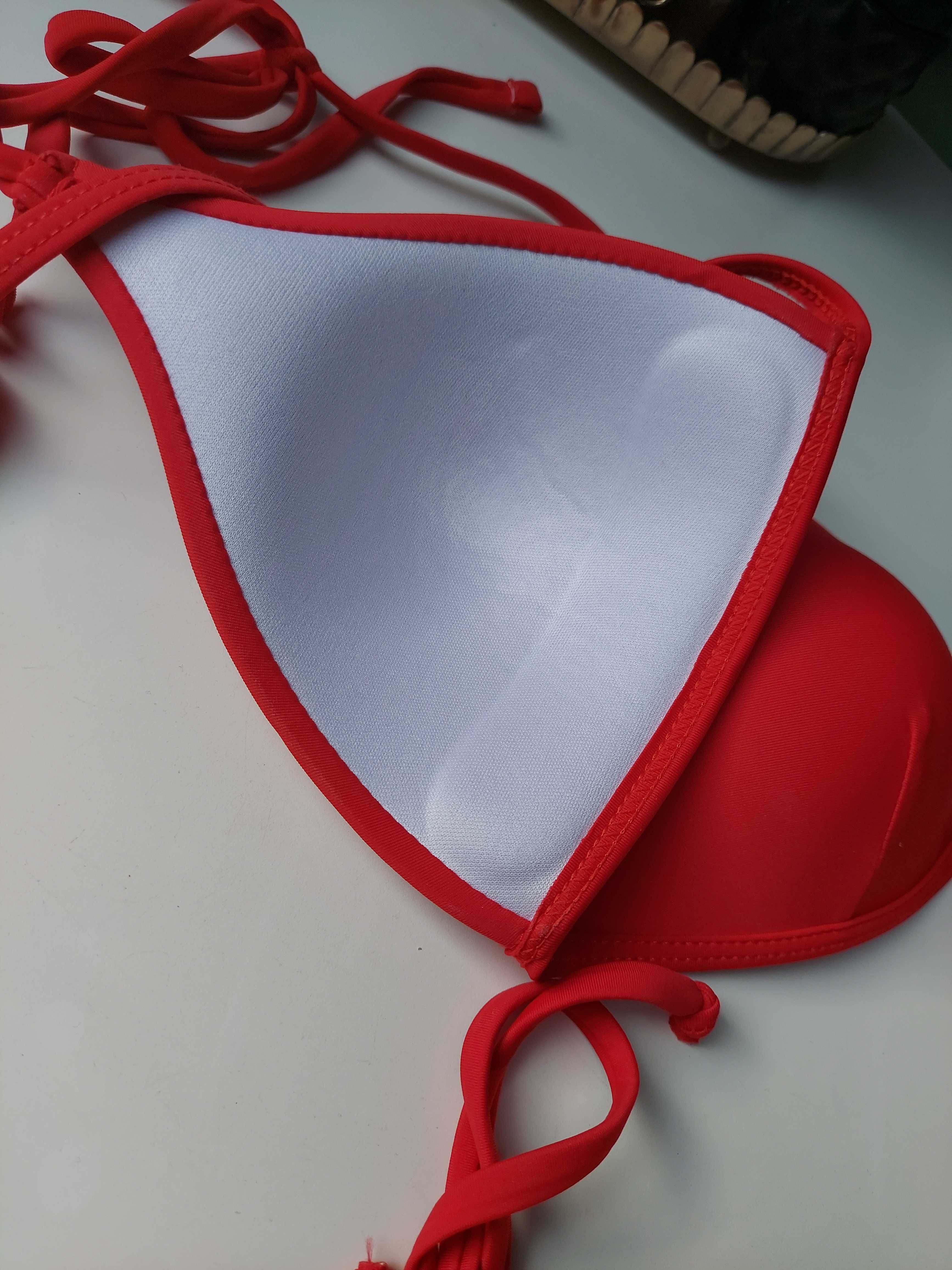 Bikini shein czerwone S wiązane trójkąt