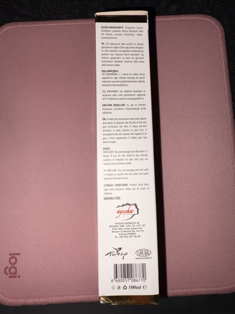 Bioscha olejek serum z pestek granatu włosy, twarz, ciało