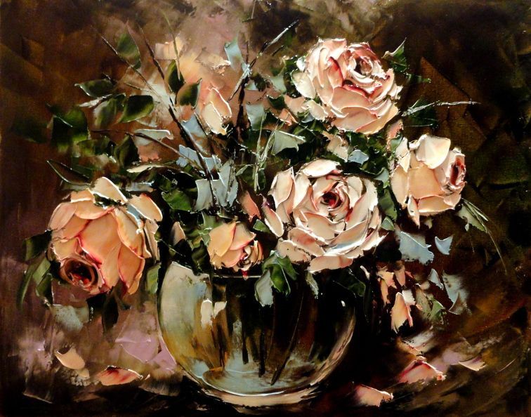 Obraz olejny - 40x50cm róże , kwiaty, bukiet