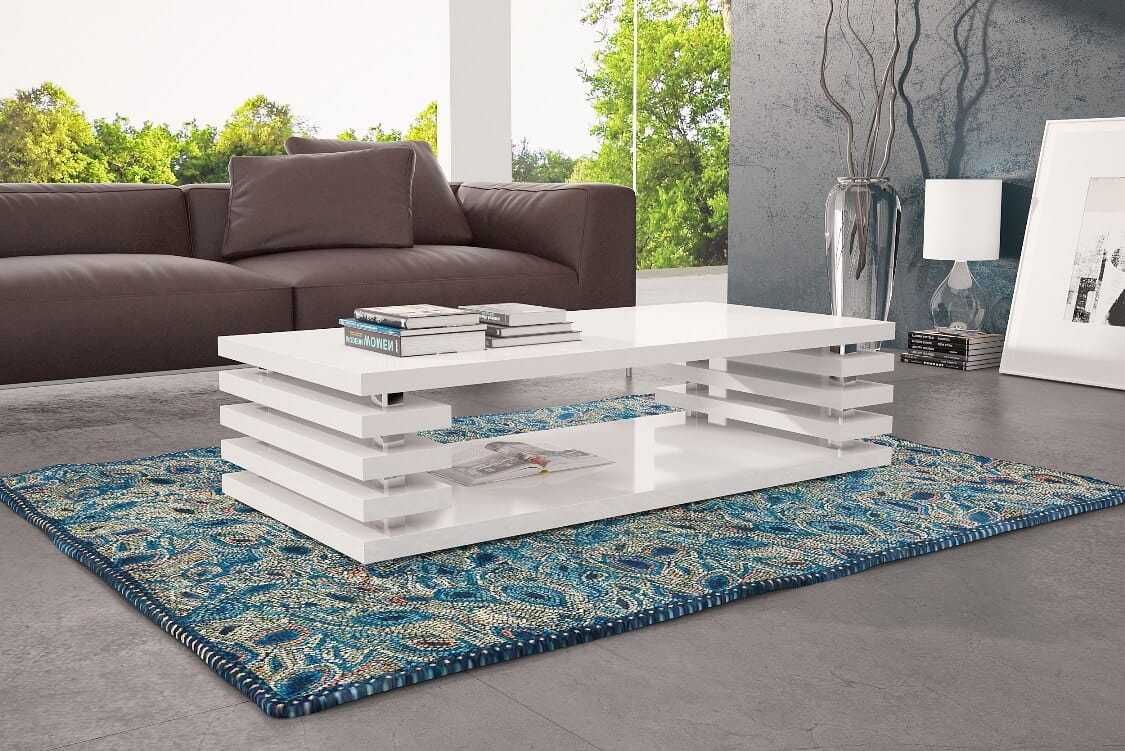 Ława prostokątna dwupoziomowa do salonu na wysoki połysk 120x60cm