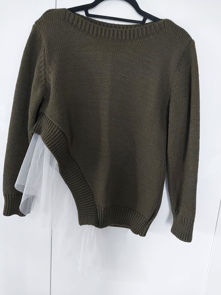 Sweter khaki sweterek z tiulem