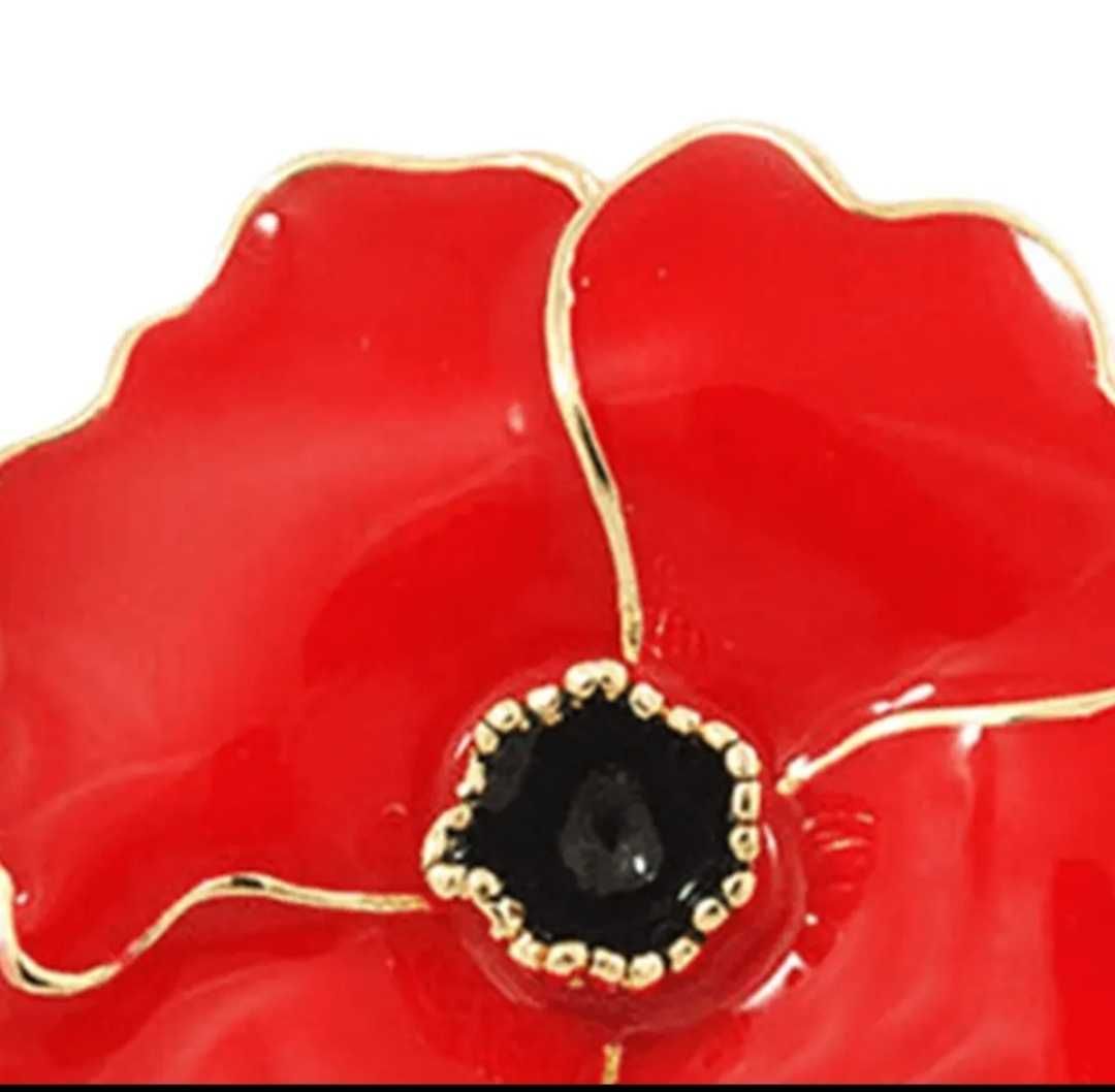 Женское украшение цветок красный мак бутон  Брошь  ажур эмаль