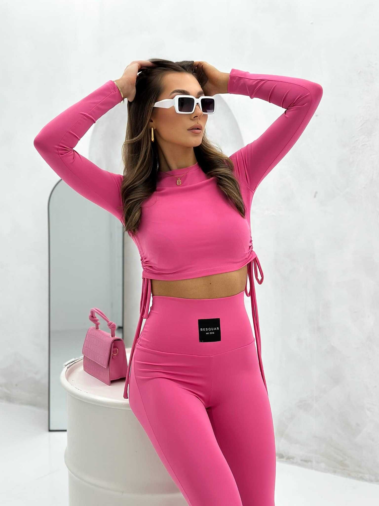 Różowe Legginsy Push Up Wysoki Stan Wiskoza UNI