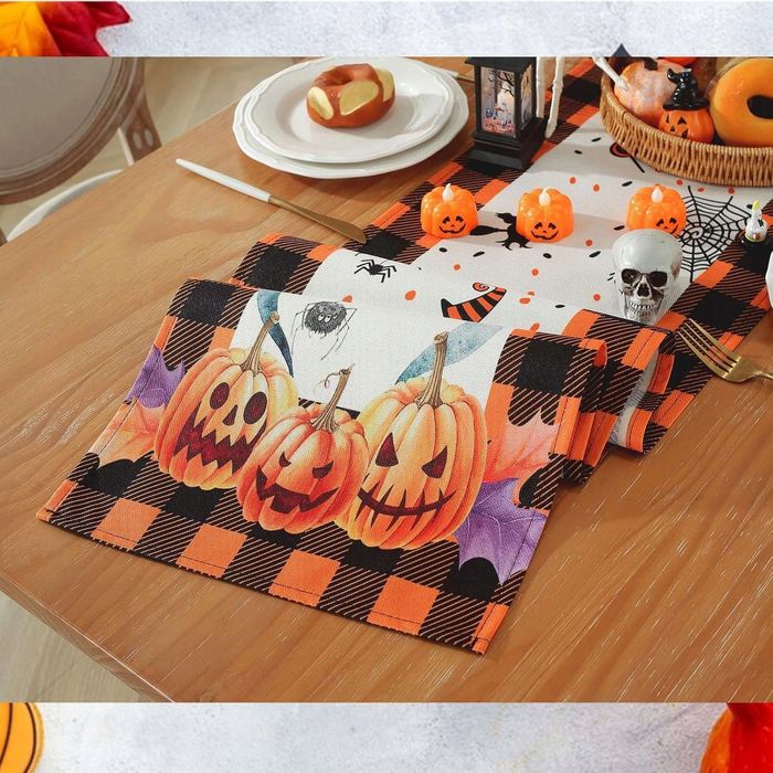 Bieżnik Na Stół Dekoracja Jesienna Na Halloween W Kratę Z Dynią