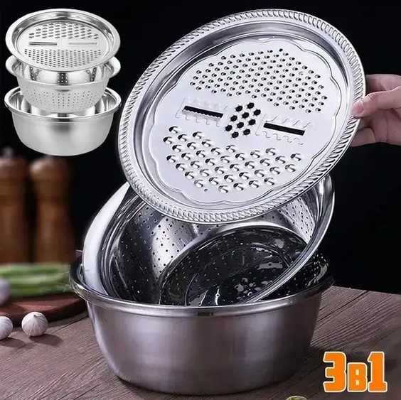 Миска + дуршлаг + терка 3 в 1 из нержавеющей стали Metal Basket Cutter