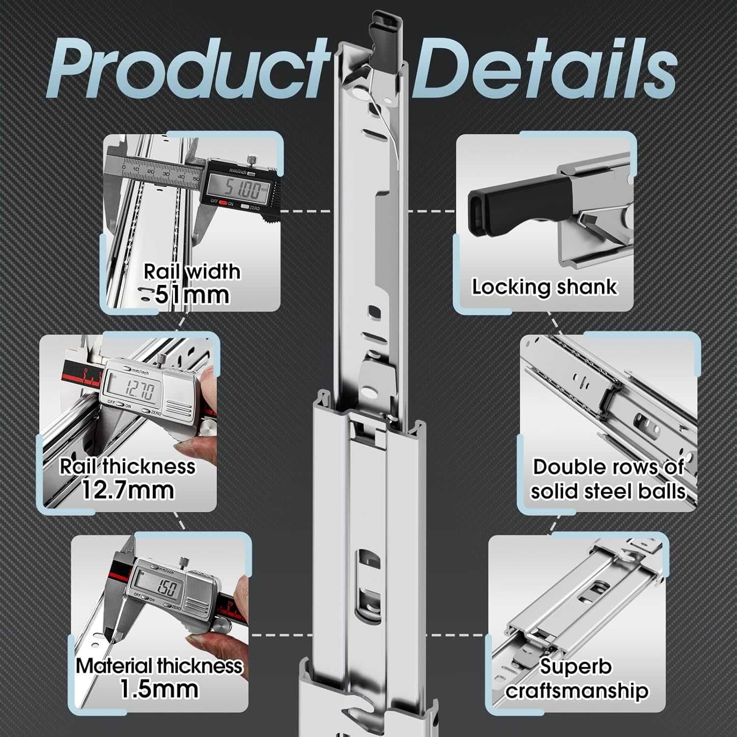 Prowadnice szuflad SHUHANG pełne przedłużenie 700 mm udźwig 68 kg