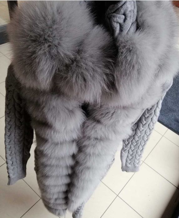 Sweter long z lisem naturalnym  futro piękne premium